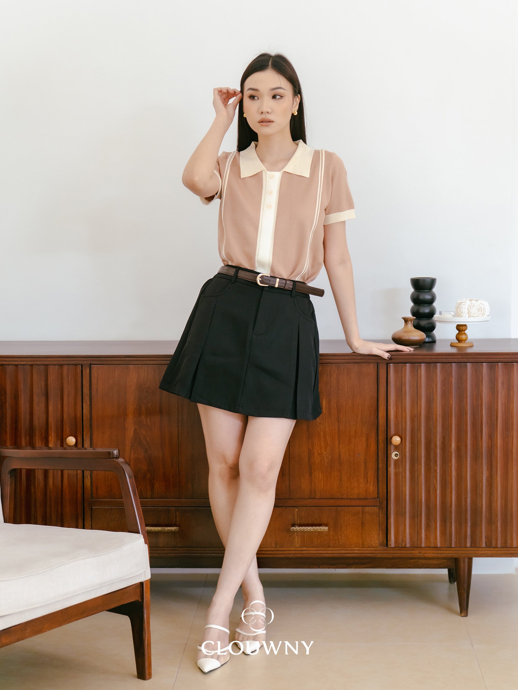 Maina Triple Button Knit Top - Khaki